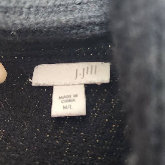 J Jill Women Fair Isle Black Red Open Front Shawl Cardigan M L Poncho Wool - Picture 11 of 13